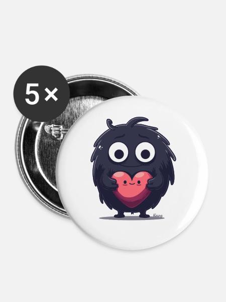 Flauschiges Monster mit Herz - Buttons klein 25 mm (5er Pack) - Weiß