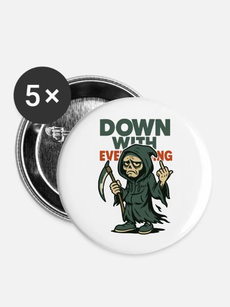 Sensenmann zeigt Mittelfinger mit Text - Buttons klein 25 mm (5er Pack) - Weiß