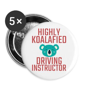 Instructeur de conduite Koalafied Drive Tutor - Lot de 5 petits badges (25 mm) - blanc - Devant