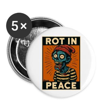 Zombie avec capuchon et texte « Pourrir en paix » - Lot de 5 petits badges (25 mm) - blanc - Devant