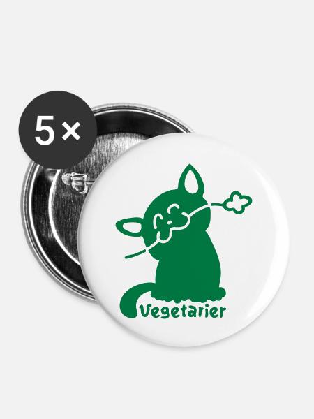 Vegetarier Katze - Buttons klein 25 mm (5er Pack) - Weiß