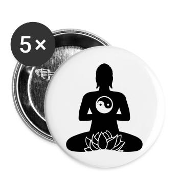 BUDDHA 01e | Lotus & Yin Yang - Buttons klein 25 mm (5er Pack) - Weiß - Vorne