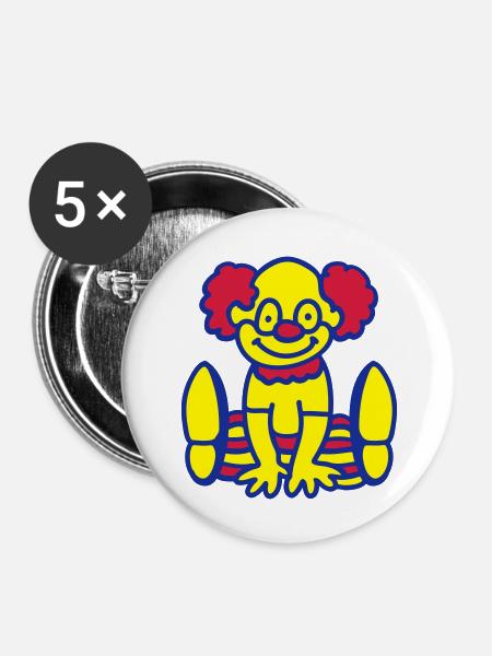 Fröhlicher Clown - Buttons klein 25 mm (5er Pack) - Weiß