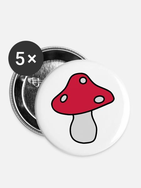 Fliegenpilz - Buttons klein 25 mm (5er Pack) - Weiß