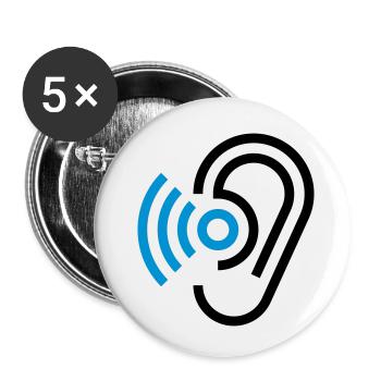 Ohr und Hörgerät - Buttons klein 25 mm (5er Pack) - Weiß - Vorne