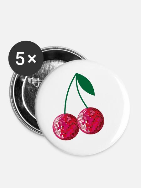 Disco-Kirschen - Buttons klein 25 mm (5er Pack) - Weiß