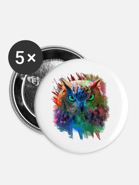 Eule bunt - Buttons klein 25 mm (5er Pack) - Weiß