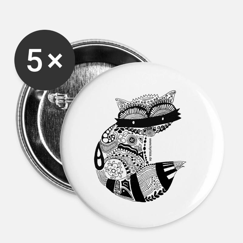 Waschbär - Buttons klein 25 mm (5er Pack) - Weiß