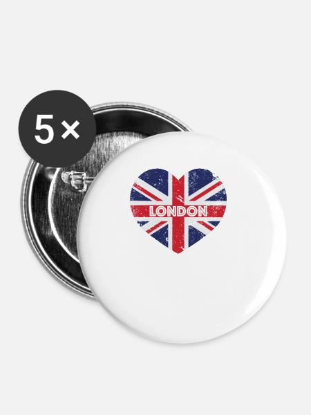 London Herz - Buttons klein 25 mm (5er Pack) - Weiß