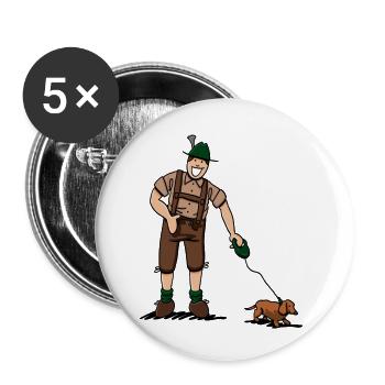Bayer en pantalon de cuir avec teckel - Lot de 5 petits badges (25 mm) - blanc - Devant