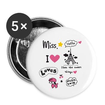 badges paris pink girl love scribble miss cute LOL - Lot de 5 petits badges (25 mm) - blanc - Devant