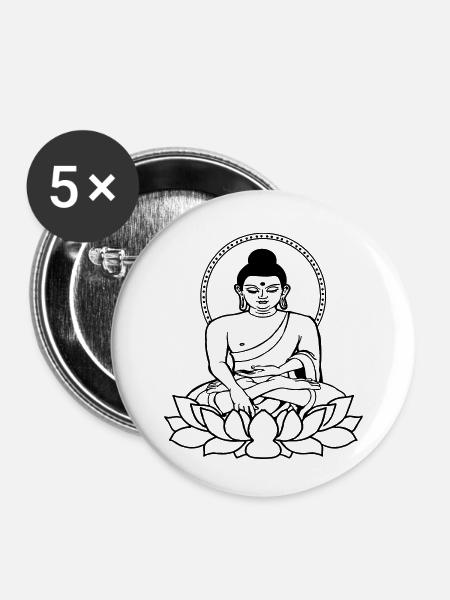 Buddha sitting de - Buttons klein 25 mm (5er Pack) - Weiß