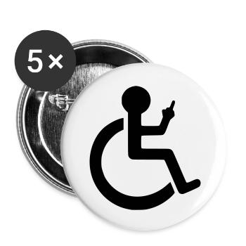 Wheelchair user with middle finger # - Buttons small 1''/25 mm (5-pack) - white - Front