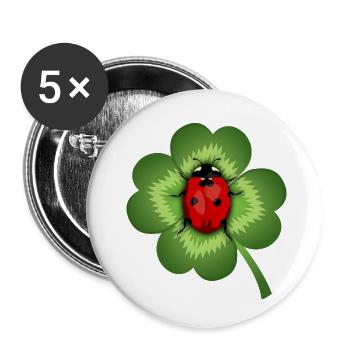 Kleeblatt und Marienkäfer - Buttons klein 25 mm (5er Pack) - Weiß - Vorne