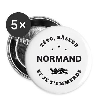 Normand, têtu, râleur - Lot de 5 petits badges (25 mm) - blanc - Devant