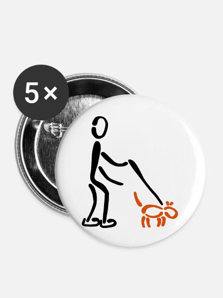 Gassi Hund 2C - Buttons klein 25 mm (5er Pack) - Weiß