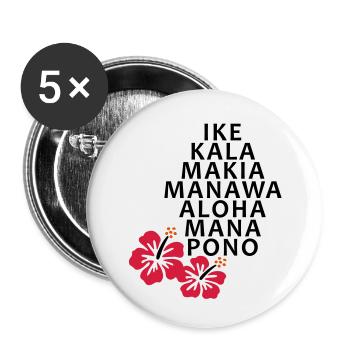 Die 7 Huna Prinzipien / Hibiscus Blüten - Buttons klein 25 mm (5er Pack) - Weiß - Vorne