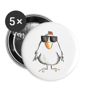 Chicken with cool sunglasses - rooster - goose - Buttons small 1''/25 mm (5-pack) - white - Front