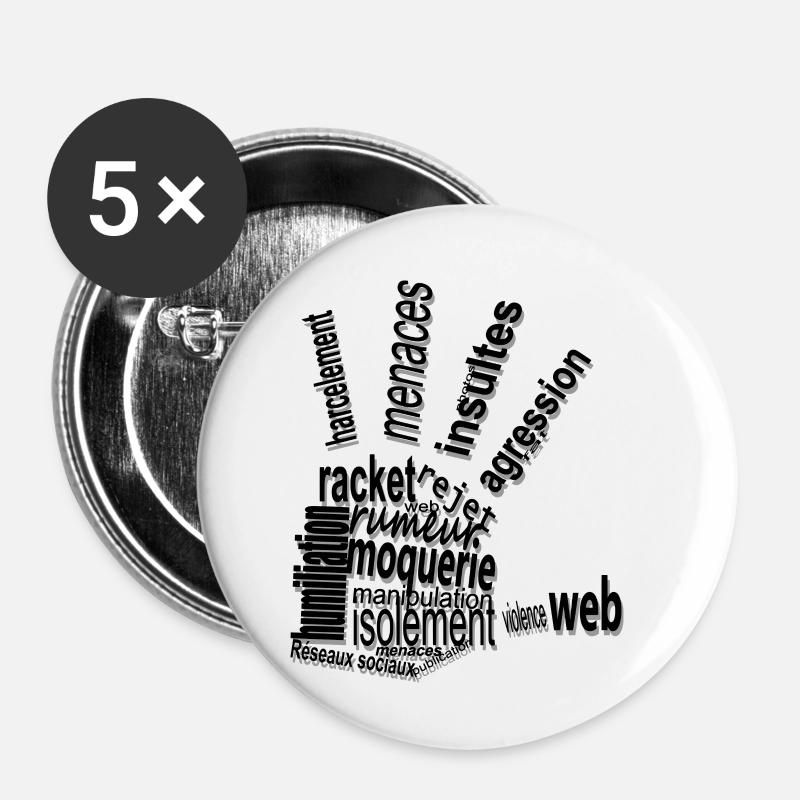 harcèlement - Lot de 5 petits badges (25 mm) - blanc