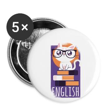 Traducteur anglais chat cadeau tshirt - Lot de 5 petits badges (25 mm) - blanc - Devant