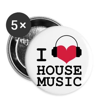 I Love House Music - Lot de 5 petits badges (25 mm) - blanc - Devant