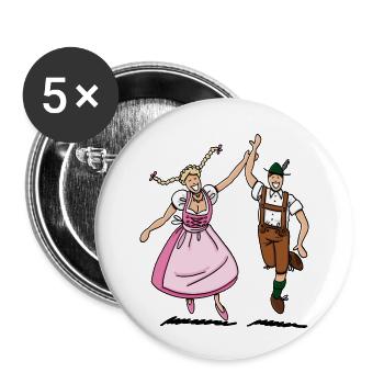Paar in Dirndl und Lederhosen - Buttons klein 25 mm (5er Pack) - Weiß - Vorne