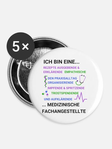 Arzthelferin MFA Tätigkeiten Spruch - Buttons klein 25 mm (5er Pack) - Weiß