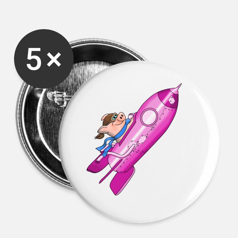 fusée - Lot de 5 petits badges (25 mm) - blanc