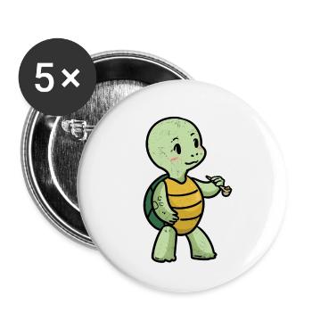 Petite tortue à pipe animaux fantaisie - Lot de 5 petits badges (25 mm) - blanc - Devant