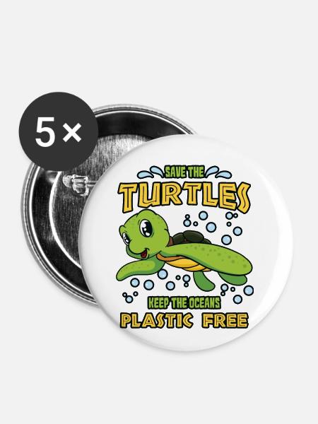 Save the turtles - Buttons small 1''/25 mm (5-pack) - white