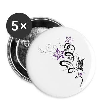 Ornament with butterfly and flowers - Buttons small 1''/25 mm (5-pack) - white - Front
