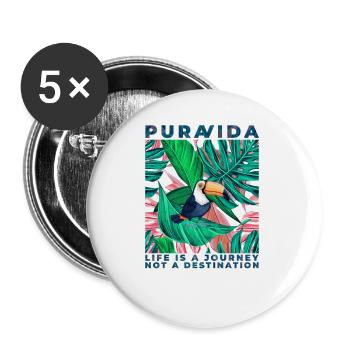 Costa Rica Pura Vida La vie est un voyage - Lot de 5 petits badges (25 mm) - blanc - Devant