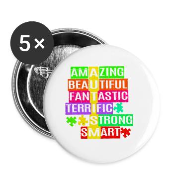 Autismus - Buttons klein 25 mm (5er Pack) - Weiß - Vorne