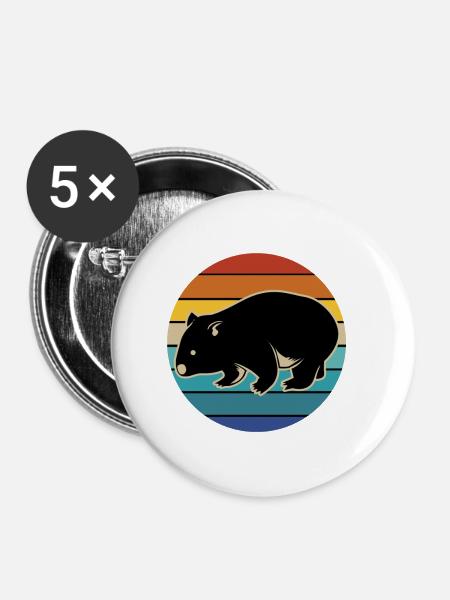 Wombat Australien Beuteltier Geschenk Retro - Buttons klein 25 mm (5er Pack) - Weiß