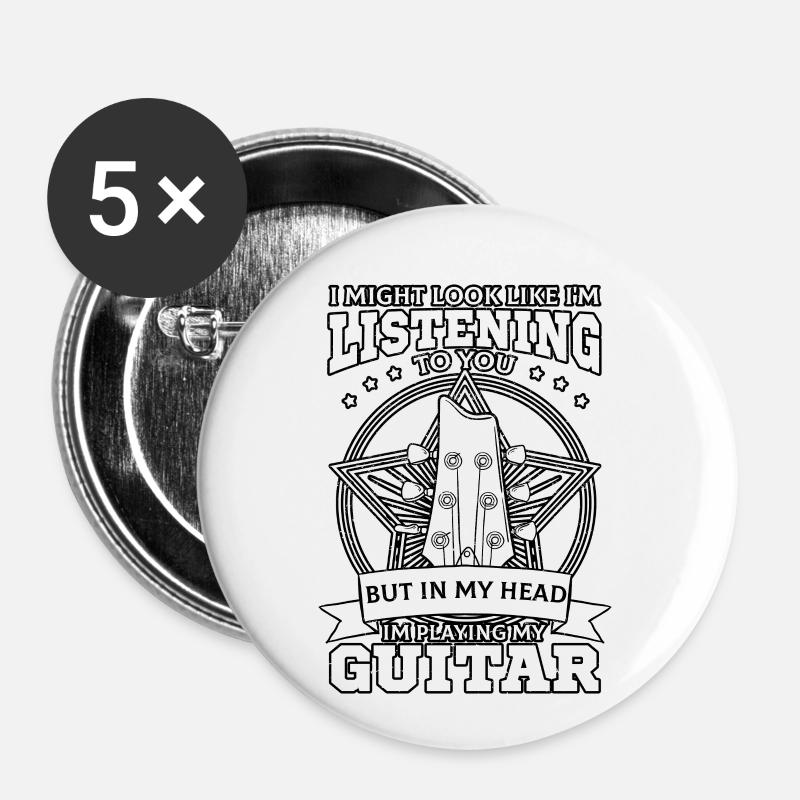 In My Head I'm Playing My Guitar - Buttons klein 25 mm (5er Pack) - Weiß