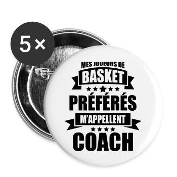 mes joueurs de basket préférés m'appellent coach - Lot de 5 petits badges (25 mm) - blanc - Devant