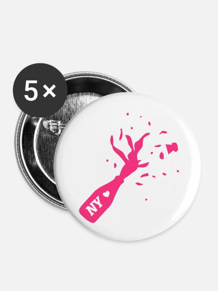 (champangerflasche_ny) - Buttons klein 25 mm (5er Pack) - Weiß