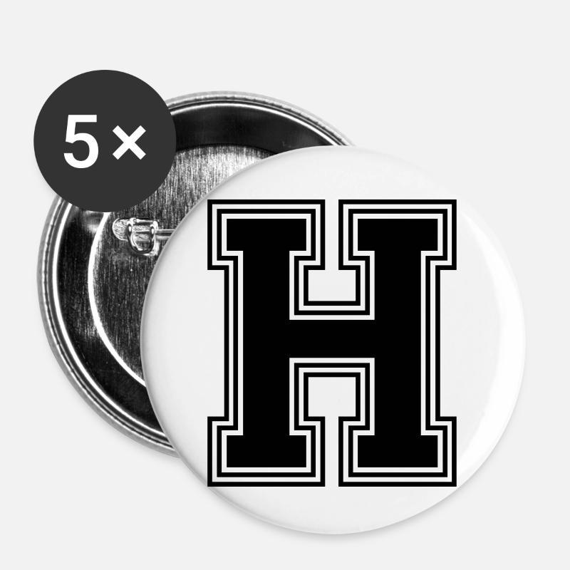 H_Buchstabe_H_(w31) - Buttons klein 25 mm (5er Pack) - Weiß