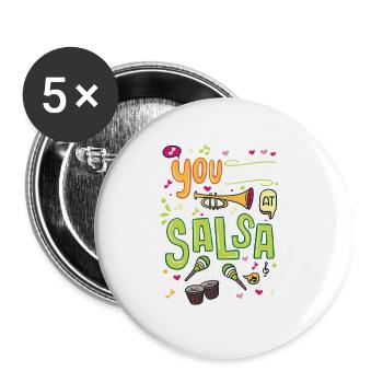 Salsa Tanz Shirt cooles und buntes Design für - Buttons klein 25 mm (5er Pack) - Weiß - Vorne