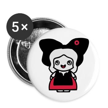 dessin femme alsace style manga kawaii - Lot de 5 petits badges (25 mm) - blanc - Devant