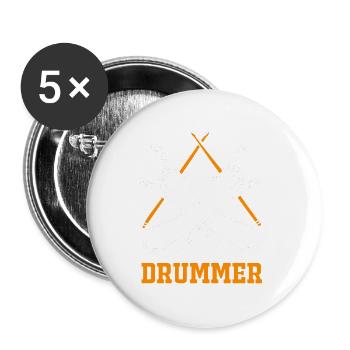 Batteur Batteur Drummer Musique Instrument Tambour Band - Lot de 5 petits badges (25 mm) - blanc - Devant