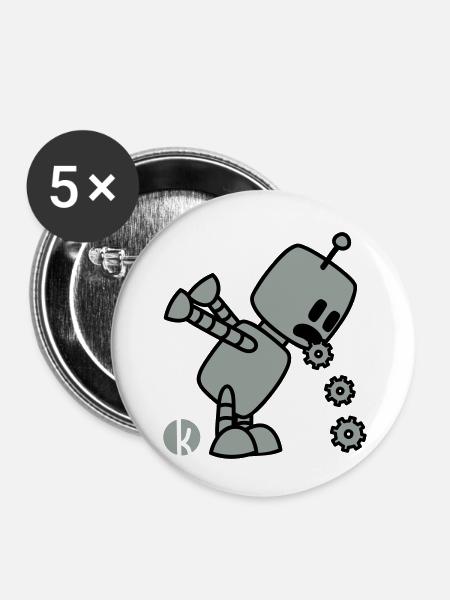 Robo Kotz (2c) - Buttons klein 25 mm (5er Pack) - Weiß