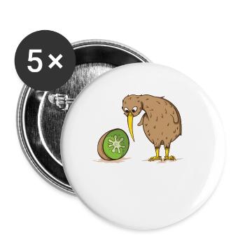Kiwi Neuseeland flugunfähig Vogel Kiwifrucht - Buttons klein 25 mm (5er Pack) - Weiß - Vorne