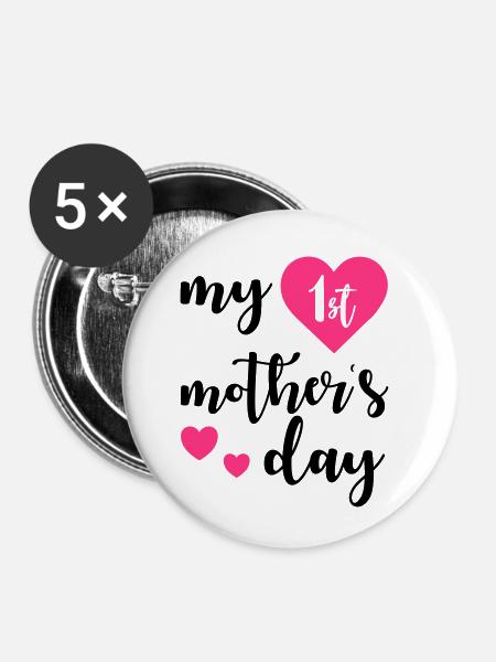 1st Mothers day - Buttons klein 25 mm (5er Pack) - Weiß