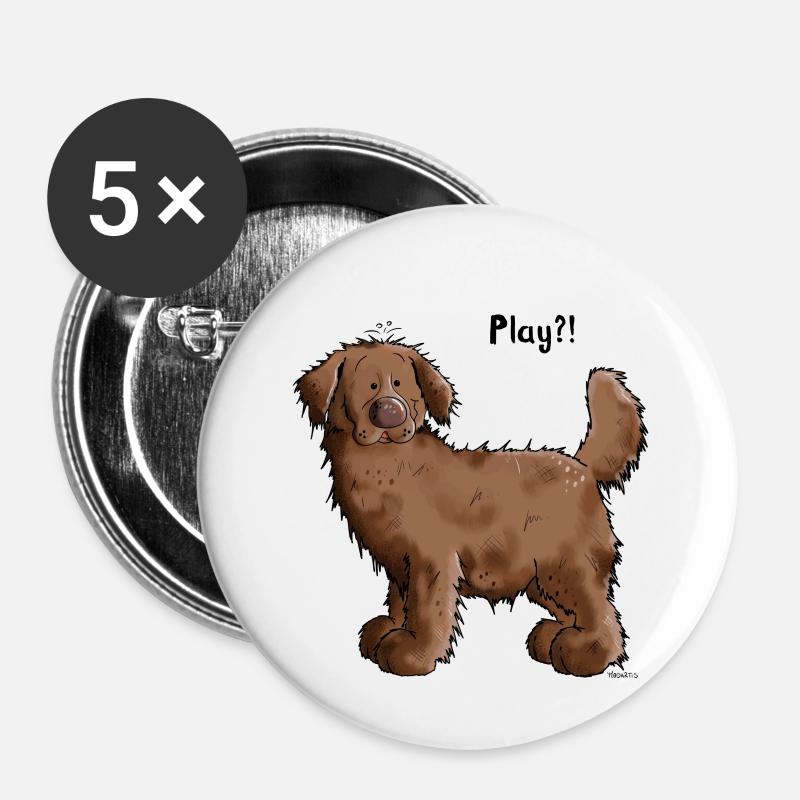 Play Terre-Neuve - Chien - Chiens,- Cadeau - Lot de 5 petits badges (25 mm) - blanc