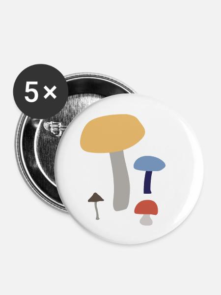 Pilze - Buttons klein 25 mm (5er Pack) - Weiß