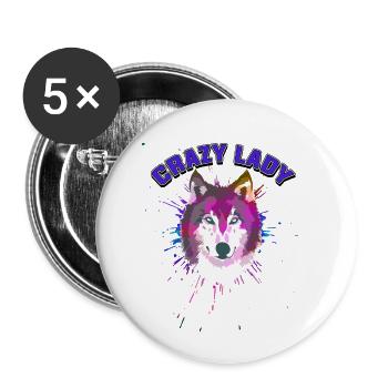 Wolf crazy lady - Buttons klein 25 mm (5er Pack) - Weiß - Vorne