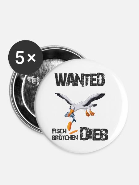 Wanted - Der berüchtigte Fischbrötchen Dieb - Buttons klein 25 mm (5er Pack) - Weiß