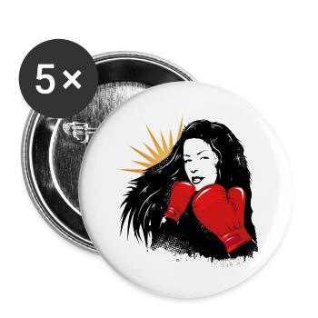 A resolute boxer with long open hair - Buttons small 1''/25 mm (5-pack) - white - Front