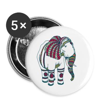 Éléphant coloré - Lot de 5 petits badges (25 mm) - blanc - Devant